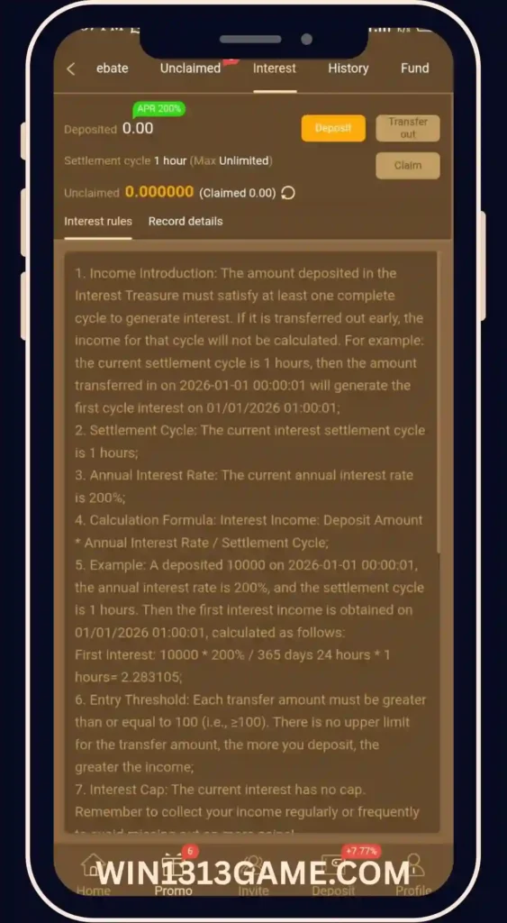 WIN1313 Game Interest rate