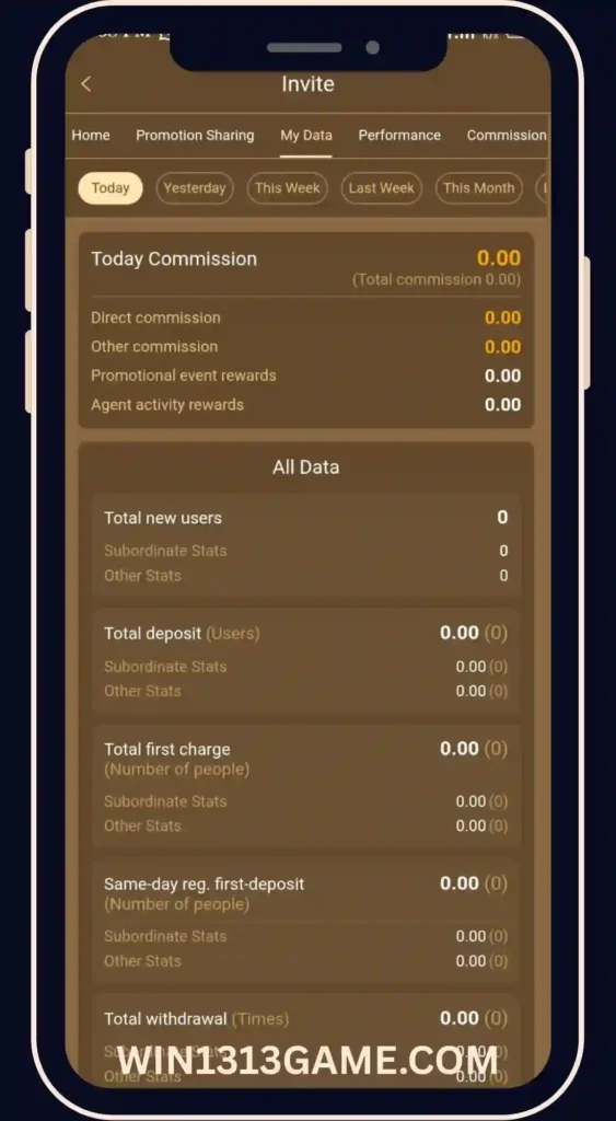 WIN1313 Game Players Data - Referral Program Agent