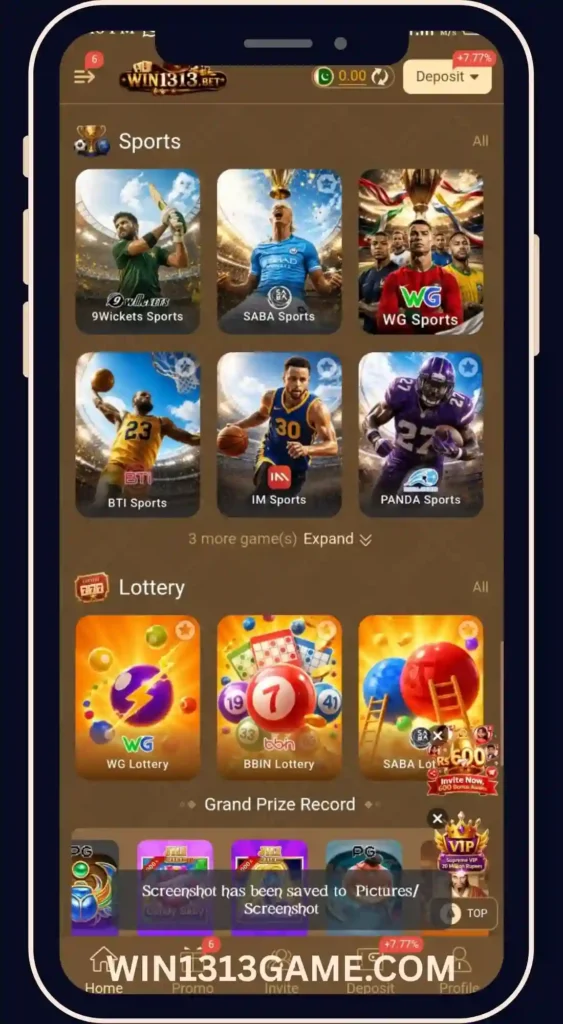WIN1313 Game Sports and lottery games play for free